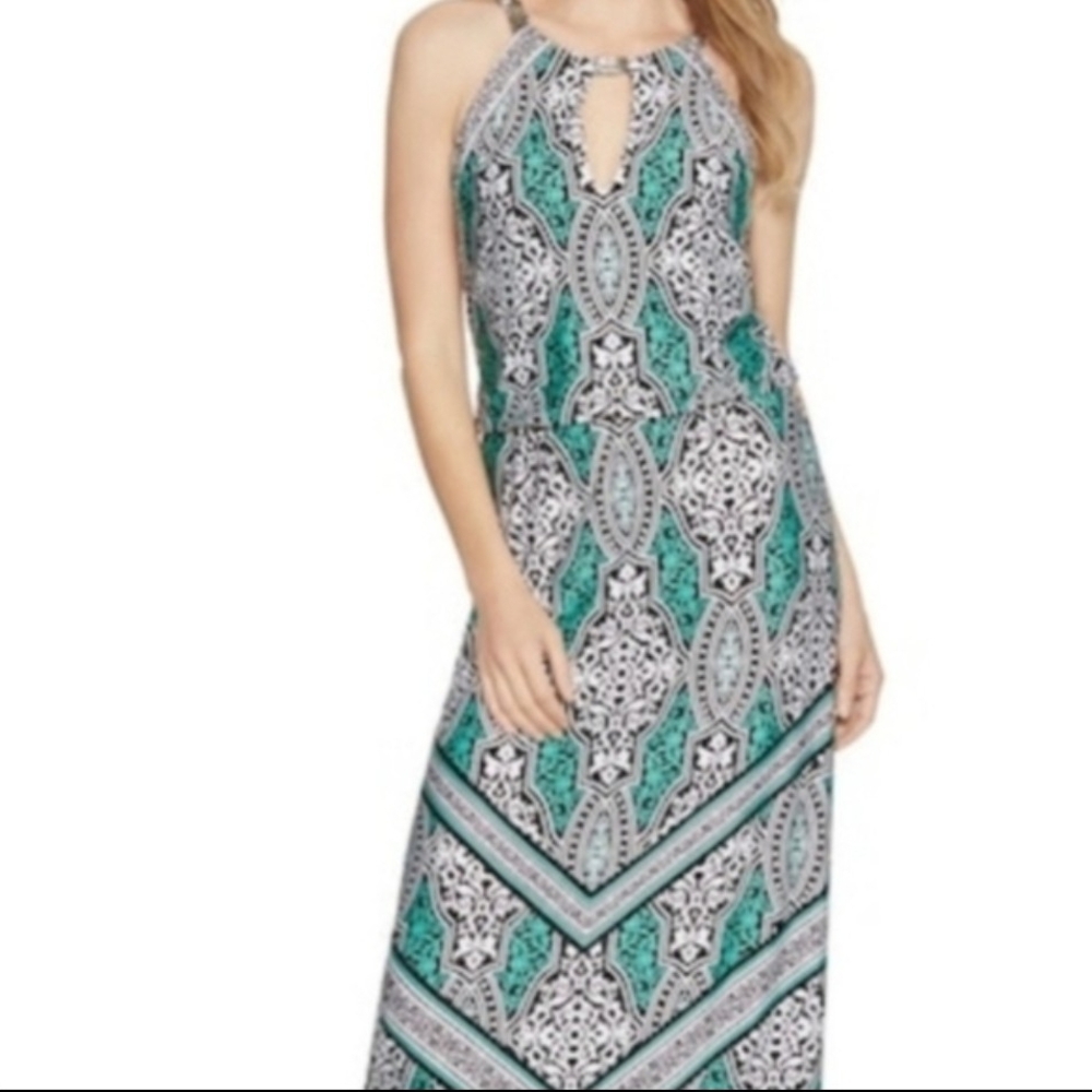 White House Black Market Teal and Black Patterned Maxi Dress - Picture 8 of 8
